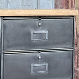 ancien meuble console 12 casiers industriel a clapet Roneo 1950 plateau chene massif