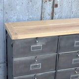 ancien meuble console 12 casiers industriel a clapet Roneo 1950 plateau chene massif