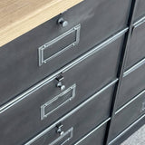 ancien meuble console 12 casiers industriel a clapet Roneo 1950 plateau chene massif