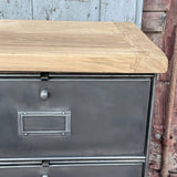 ancien meuble console 12 casiers industriel a clapet Roneo 1950 plateau chene massif