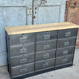 ancien meuble console 12 casiers industriel a clapet Roneo 1950 plateau chene massif