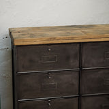 Roneo industrial-style console table with 10 drawers and a solid oak top