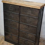 Roneo industrial-style console table with 10 drawers and a solid oak top