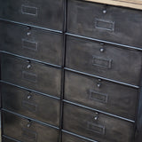 Roneo industrial-style console table with 10 drawers and a solid oak top