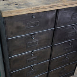 Roneo industrial-style console table with 10 drawers and a solid oak top