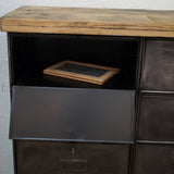 Roneo industrial-style console table with 10 drawers and a solid oak top
