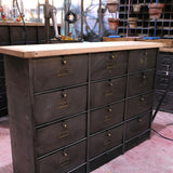 meuble console 12 casiers industriel clapet Roneo plateau chene massif