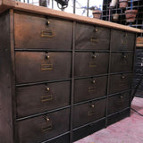 meuble console 12 casiers industriel clapet Roneo plateau chene massif