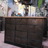 meuble console 12 casiers industriel clapet Roneo plateau chene massif