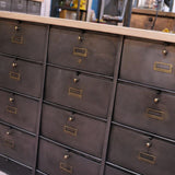 meuble console 12 casiers industriel clapet Roneo plateau chene massif