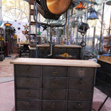 meuble console 12 casiers industriel clapet Roneo plateau chene massif