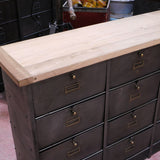 meuble console 12 casiers industriel clapet Roneo plateau chene massif