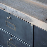 meuble console 8 casiers industriel clapet Roneo plateau chene massif