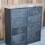 meuble console 8 casiers industriel clapet Roneo plateau chene massif