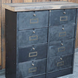 meuble console 8 casiers industriel clapet Roneo plateau chene massif