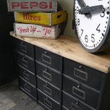 ancien meuble console 12 casiers industriel a clapet Roneo 1940 plateau chene massif