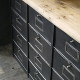 ancien meuble console 12 casiers industriel a clapet Roneo 1940 plateau chene massif