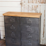 meuble console 8 casiers industriel clapet Roneo plateau chene massif