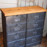 meuble console 8 casiers industriel clapet Roneo plateau chene massif