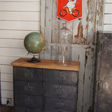 meuble console 8 casiers industriel clapet Roneo plateau chene massif