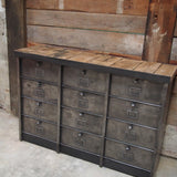 ancien grand meuble 12 casiers industriel strafor plateau chene massif