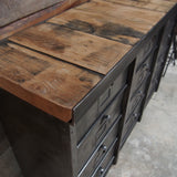 ancien grand meuble 12 casiers industriel strafor plateau chene massif