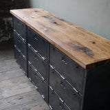 enfilade industrielle 9 compartiments atelier militaire plateau vieux chene massif