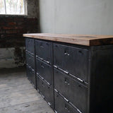 enfilade industrielle 9 compartiments atelier militaire plateau vieux chene massif