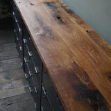 enfilade industrielle 9 compartiments atelier militaire plateau vieux chene massif