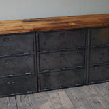 enfilade industrielle 9 compartiments atelier militaire plateau vieux chene massif