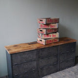 enfilade industrielle 9 compartiments atelier militaire plateau vieux chene massif