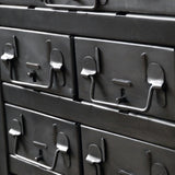 enfilade industrielle 6 compartiments 18 tiroirs atelier militaire plateau vieux chene massif