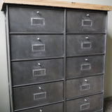 ancien meuble console 10 casiers industriel a clapet roneo 1950 plateau chene massif