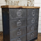 meuble console 8 casiers industriel clapet Roneo plateau chene massif