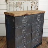 meuble console 8 casiers industriel clapet Roneo plateau chene massif