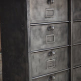 Antique large industrial cabinet with 12 compartments, Strafor finish, solid oak top