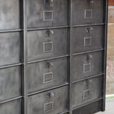 Antique large industrial cabinet with 12 compartments, Strafor finish, solid oak top
