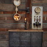 Antique large industrial cabinet with 12 compartments, Strafor finish, solid oak top