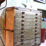 Large vintage bakery cabinet with drawers and trolley, in original condition.