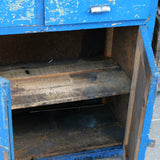 etabli industriel en bois 4 tiroirs 2 portes patine bleu dans son jus