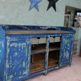 grand enfilade etabli industriel en bois patine bleu dans son jus