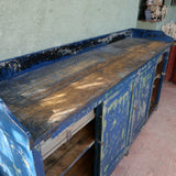 grand enfilade etabli industriel en bois patine bleu dans son jus