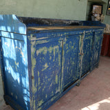 grand enfilade etabli industriel en bois patine bleu dans son jus