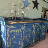 grand enfilade etabli industriel en bois patine bleu dans son jus