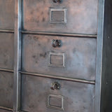 Antique large industrial cabinet with 15 compartments, Strafor finish, solid oak top