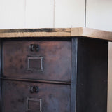 Antique large industrial cabinet with 15 compartments, Strafor finish, solid oak top