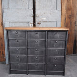 ancien grand meuble 15 casiers industriel strafor plateauchene massif
