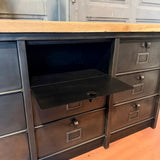 Meuble industriel à clapets - Buffet métal et plateau chêne massif