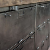 9-compartment industrial sideboard, military workshop style, solid old oak top
