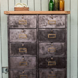 meuble console 8 casiers industriel clapet Roneo plateau chene massif